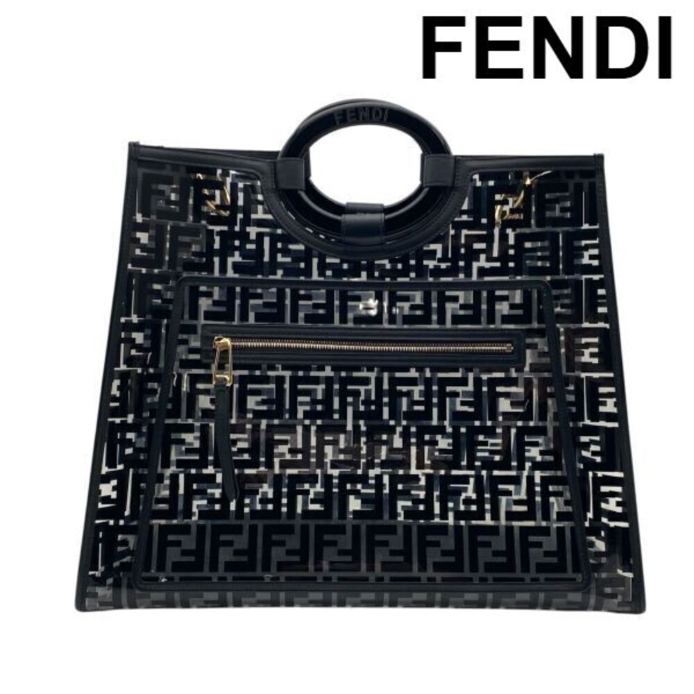 Fendi Runaway Shopper Handbag Clear Bag Zucca FF Motif Black